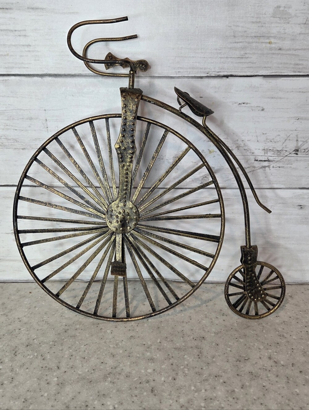 Penny Farthing High Wheel Bicycle Metal Wall Decor Vintage Style Antique Gold